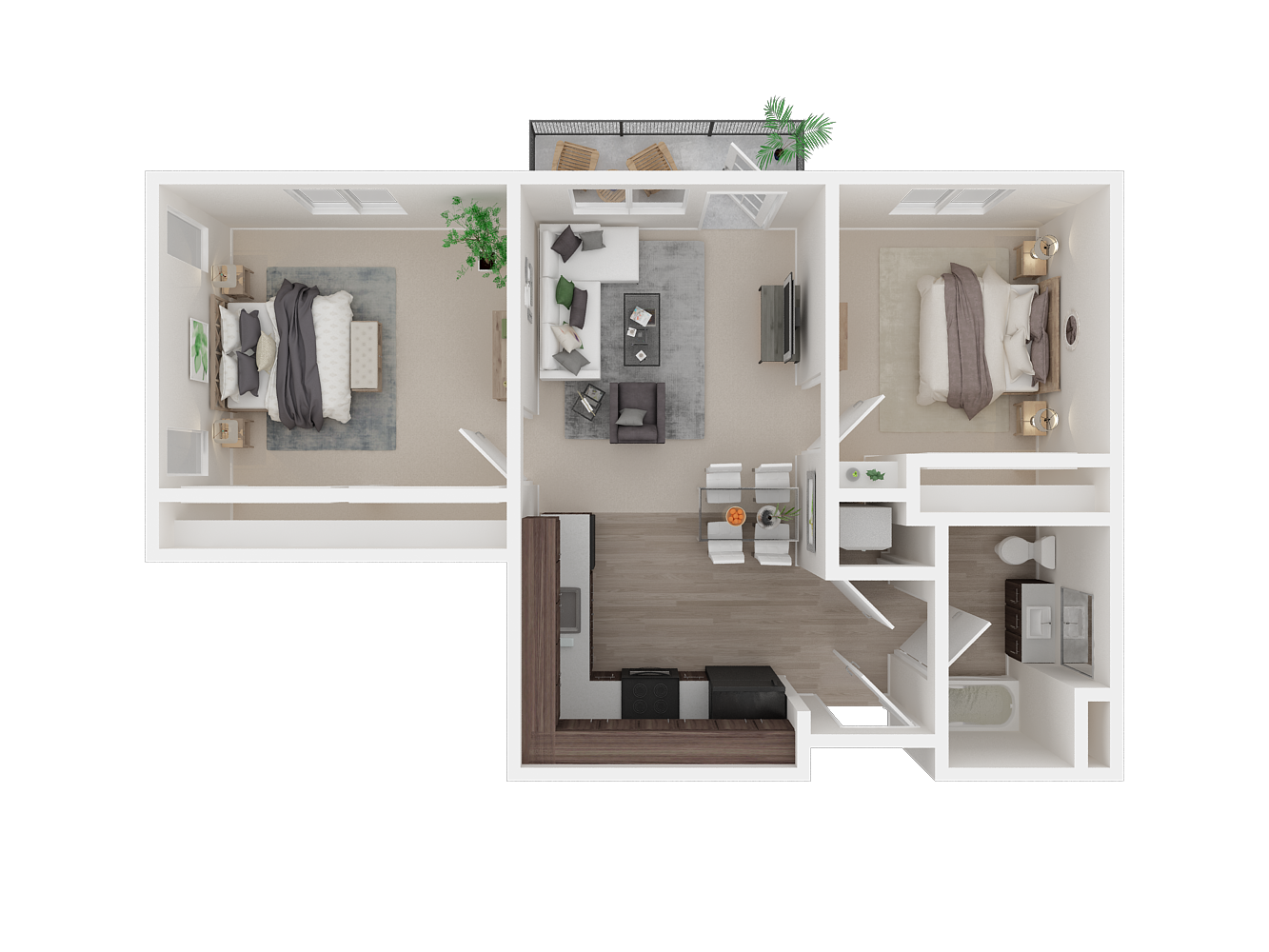 Floor plan for 2 beds, 1 bath, 730 sqft